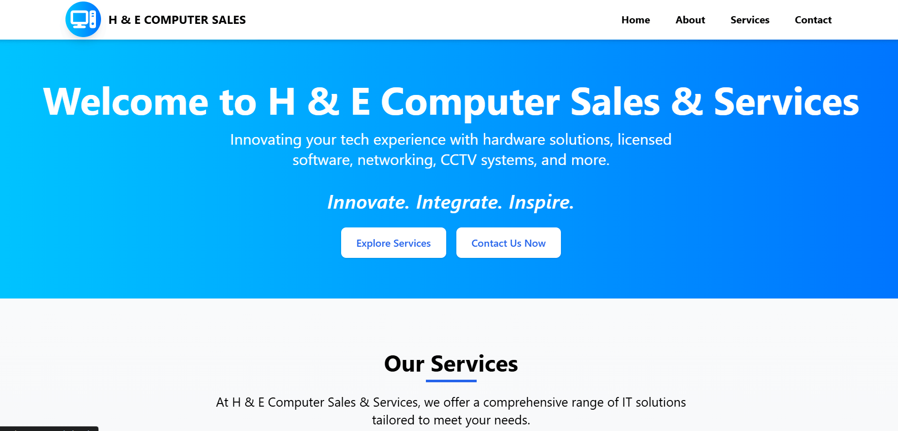 H and E IT Services Website Freelance Project